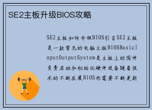 SE2主板升级BIOS攻略